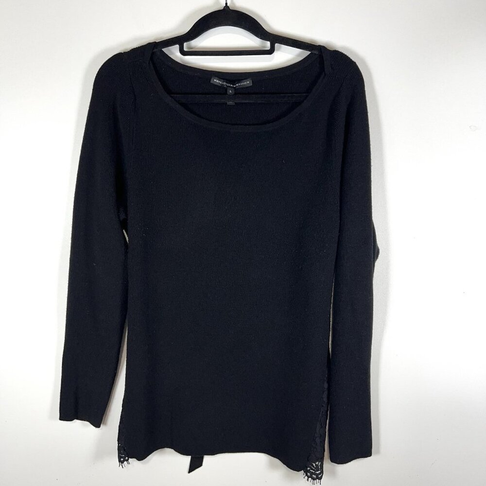 White House Black Market Black Lace Back Sweater Women’s Size Large‎ Elegant